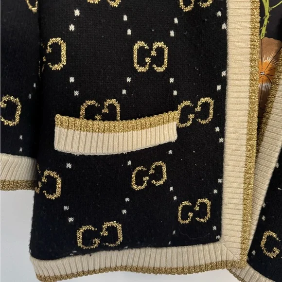 Gucci Black & Cream GG Logo Knit Open-Front Jacket - Picture 3 of 10